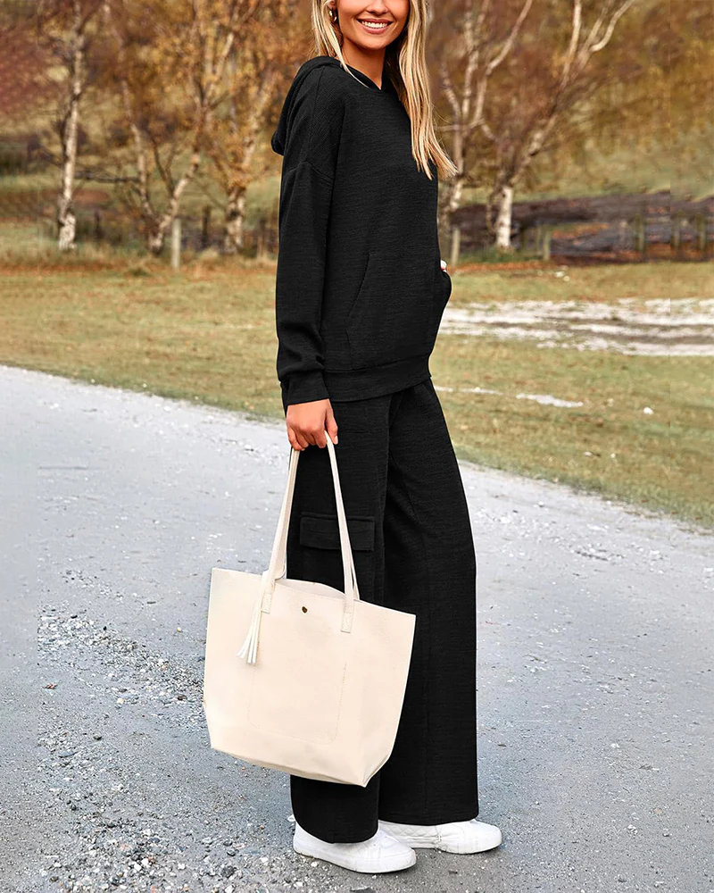 2-Piece Knit Hoodie & Wide Leg Pants Outfit - Image 10