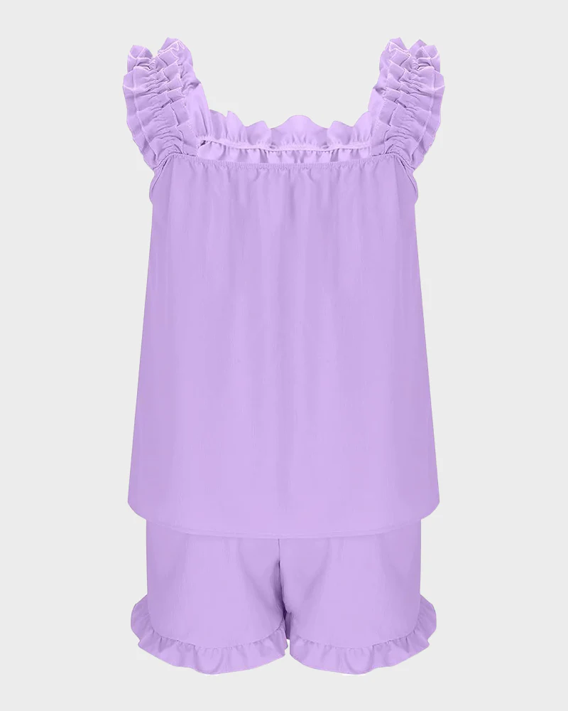 2-Piece Soft Pajama Set with Ruffle Tank Top & Shorts - Image 9