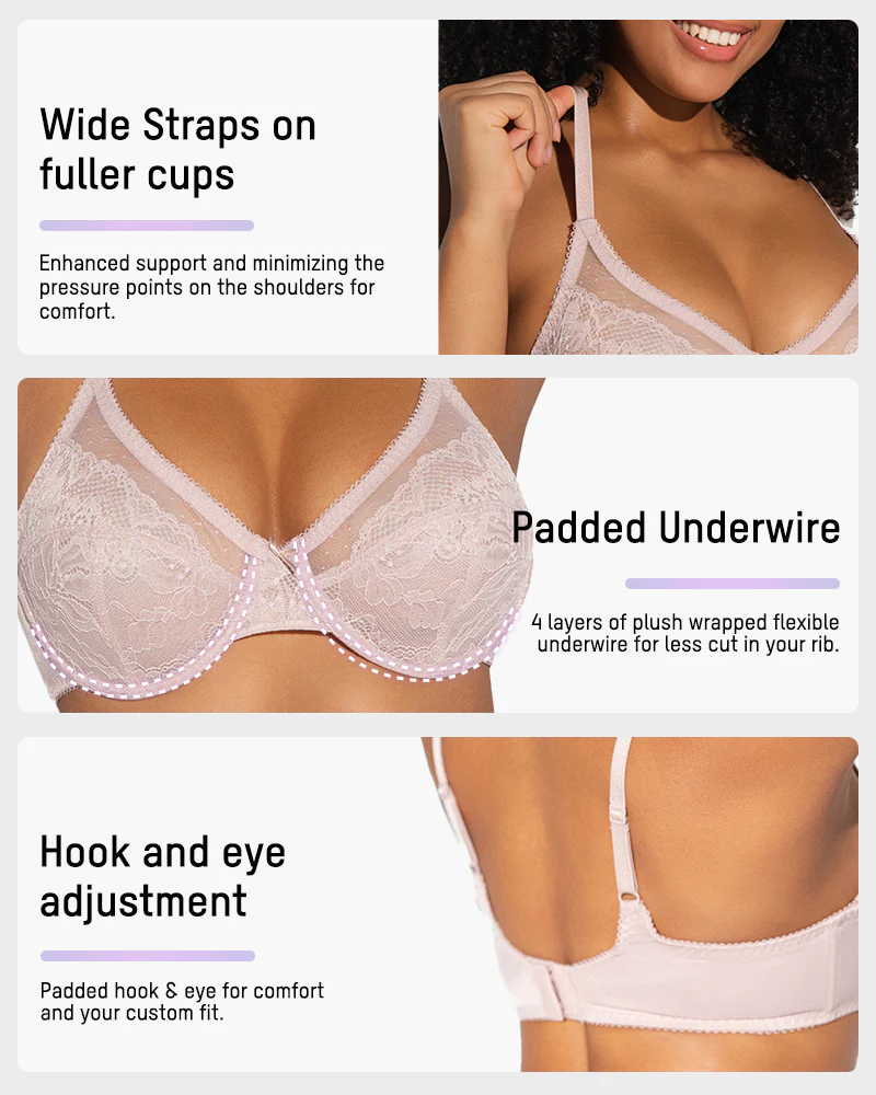Full Coverage Lace Minimizer Bra - Petal - Image 15