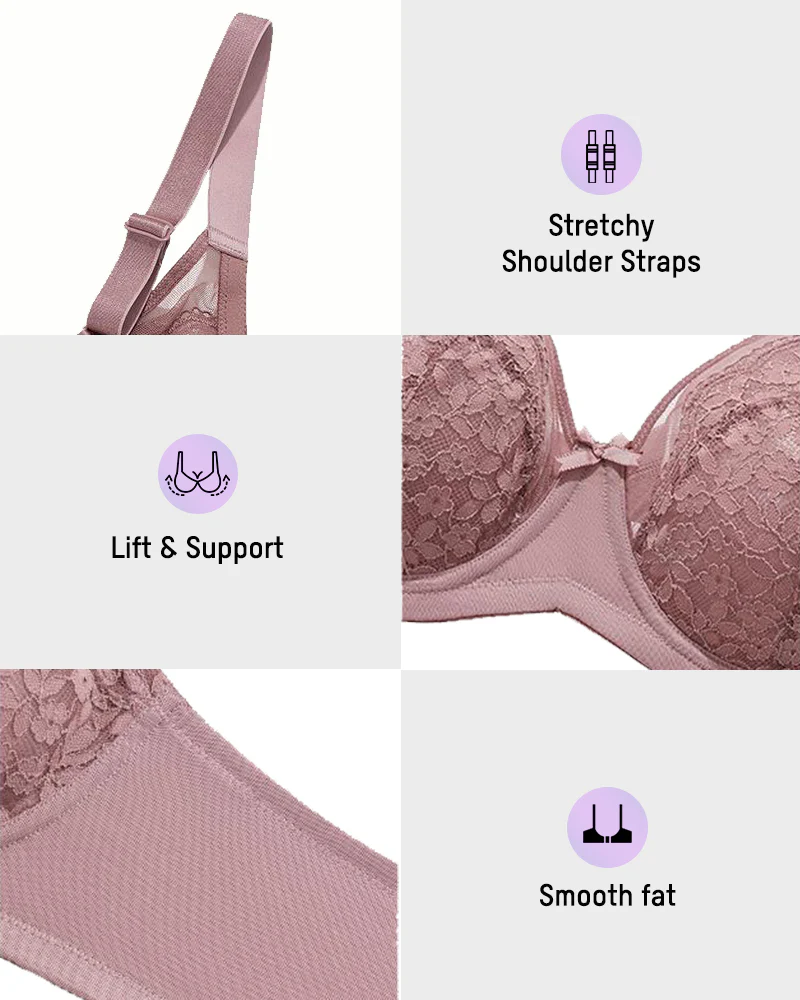 Breathable Lace Underwire Full Coverage Bra - Image 12