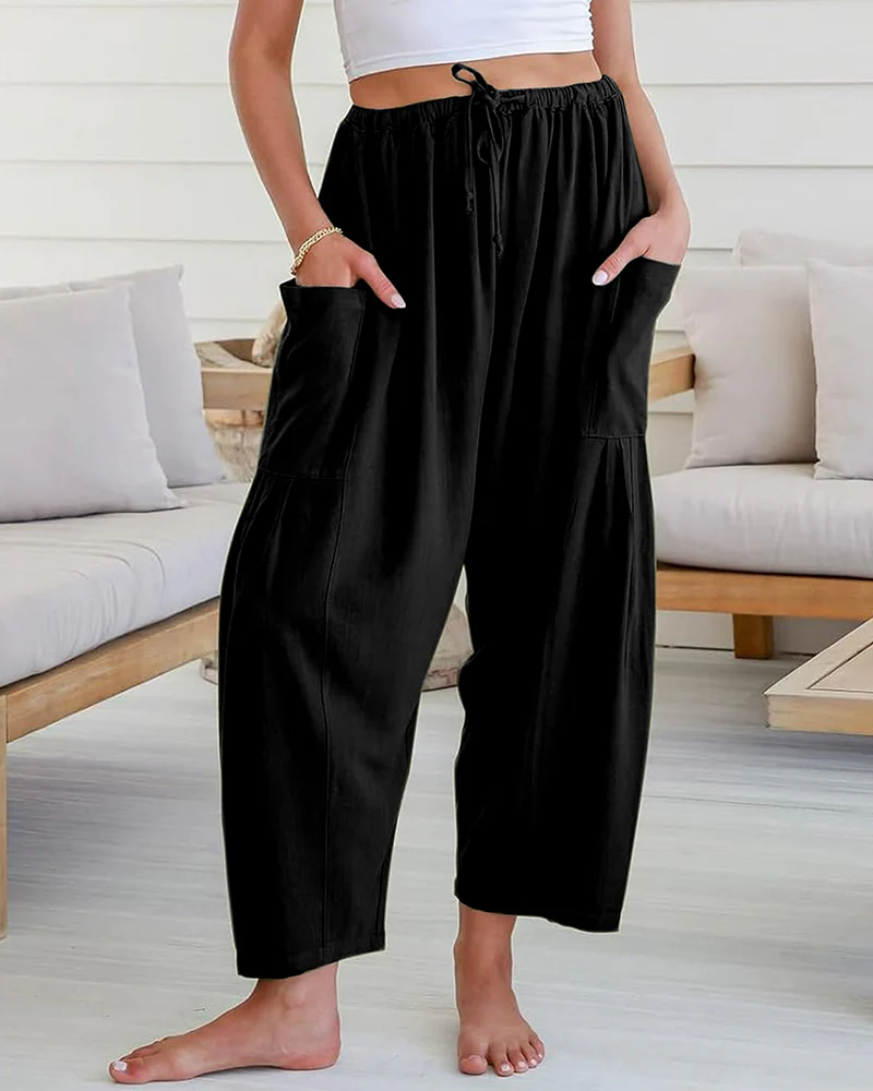 Breezy Linen Blend Wide-Leg Pants with Pockets - Image 5