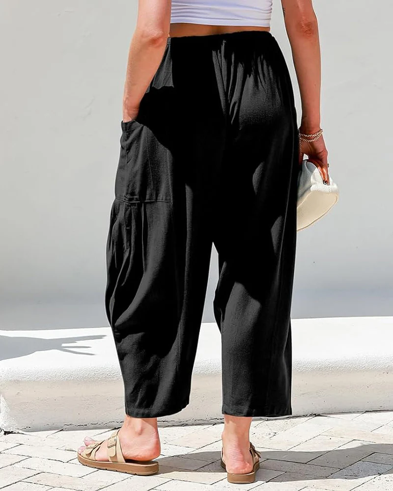 Breezy Linen Blend Wide-Leg Pants with Pockets - Image 6