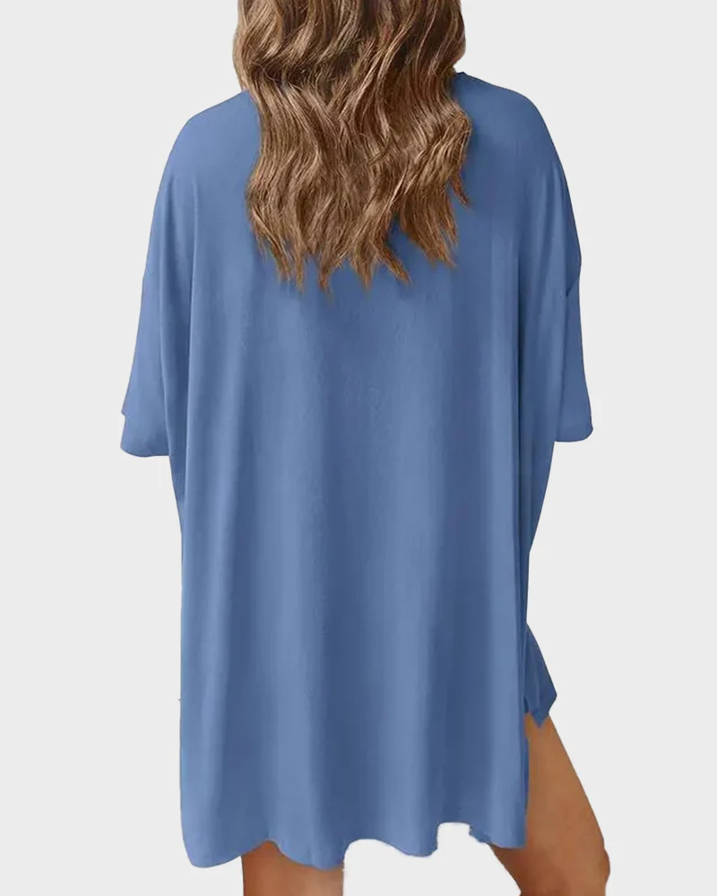 Casual Oversized 2-Piece Lounge Set with Crewneck & Split Hem - Image 4