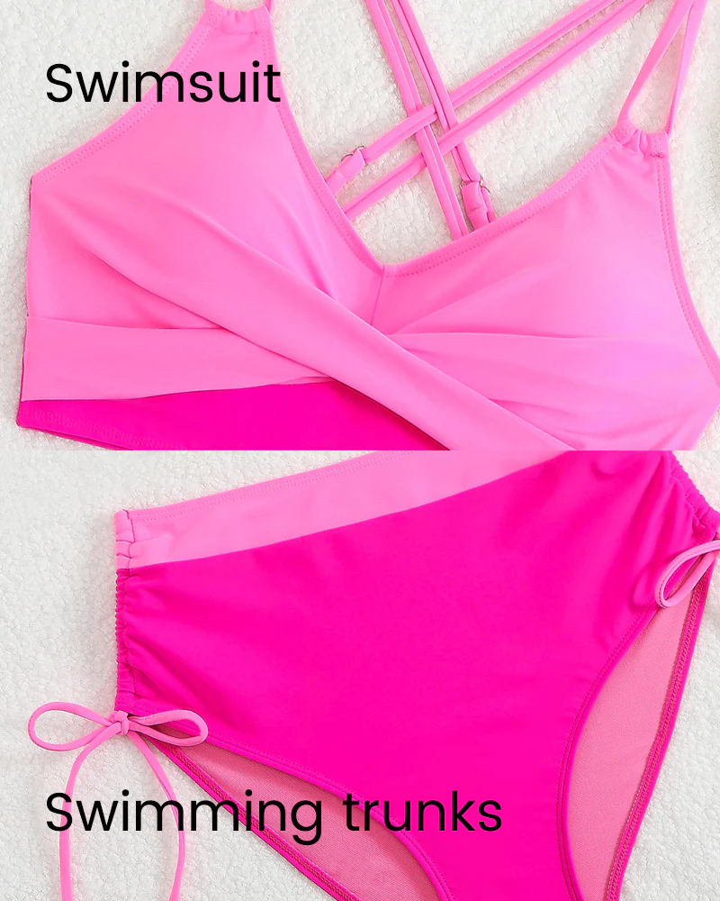Color-Block Drawstring Cross-Back Bikini Set - Image 14