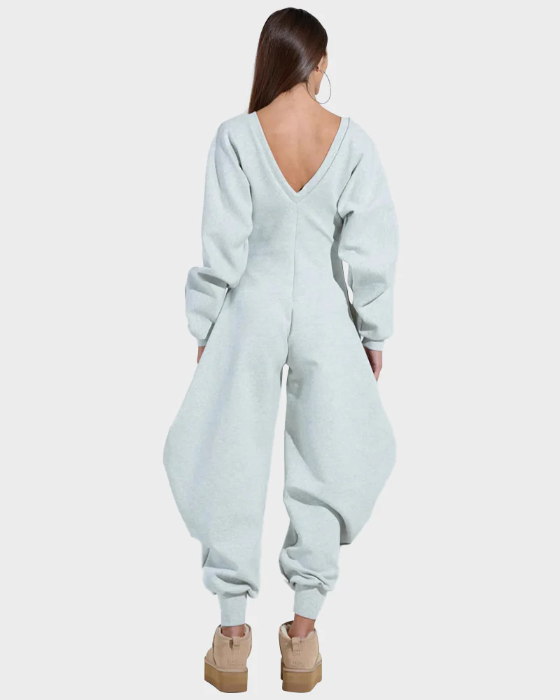 Cozy Deep V Sweatshirt Jumpsuit - Image 2