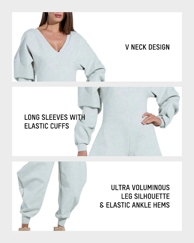 Cozy Deep V Sweatshirt Jumpsuit - Image 6
