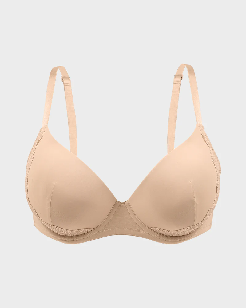 Deep V Lace Trim Full Coverage Push Up Bra - Image 14