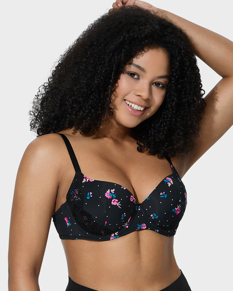 Deep V Lace Trim Full Coverage Push Up Bra - Image 2