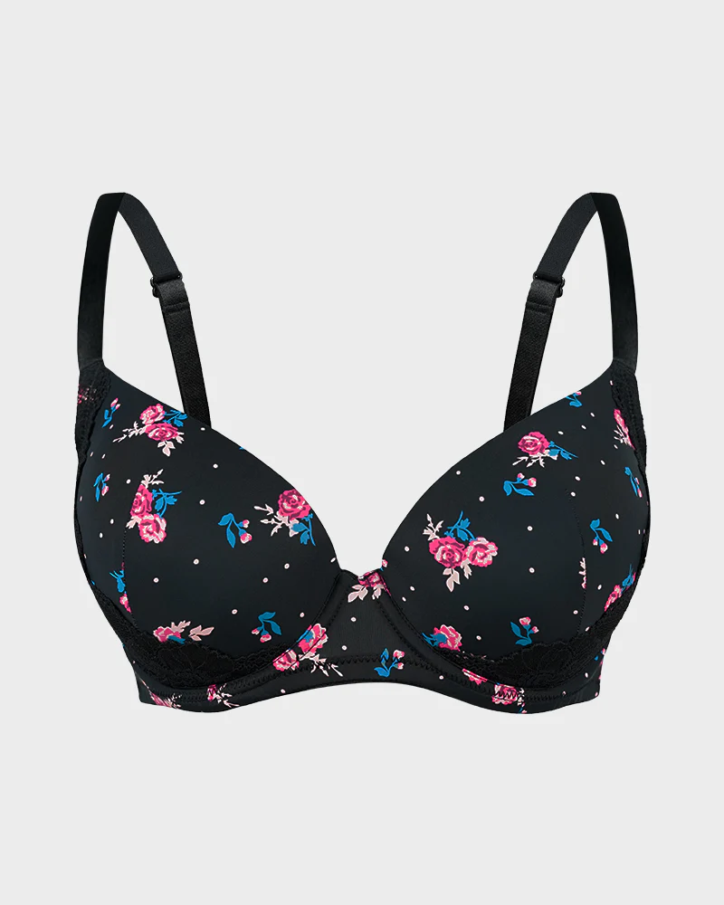 Deep V Lace Trim Full Coverage Push Up Bra - Image 7