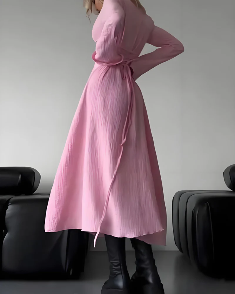 Elegant Lace-Up Square Neck A-Line Dress - Image 7