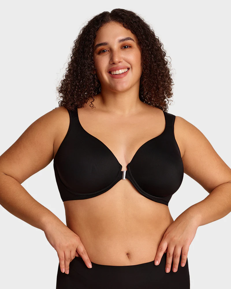 Front Closure Underwire Unlined Back Support Plunge Bra - Image 7