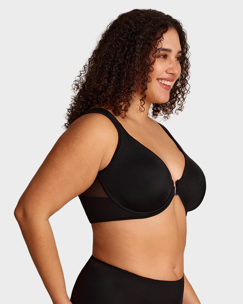 Front Closure Underwire Unlined Back Support Plunge Bra - Image 8