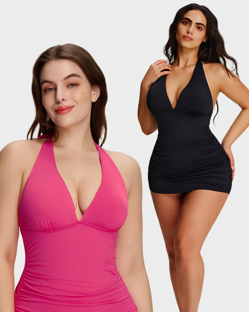 SculptSkin™ BackStage Halter V-Neck Swim Dress - Image 11
