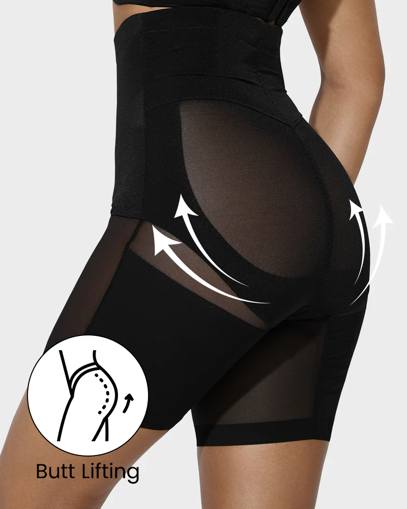 High Waist Criss-Cross Mesh Shaping Mid-Thigh Shorts - Image 6