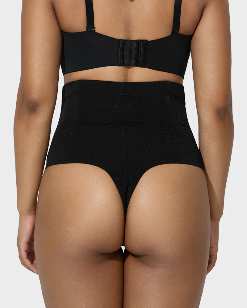 High Waist Criss-Cross Mesh Shaping Thong - Image 3
