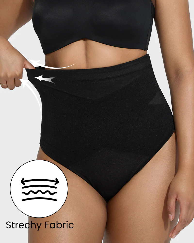 High Waist Criss-Cross Mesh Shaping Thong - Image 5