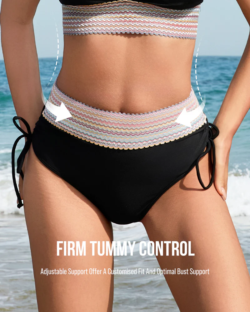 High Waisted Tummy Control Color Block Bikini Sets - Image 17