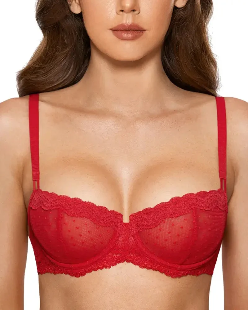 Lace Underwire Unlined Sheer Demi Balconette Bra - Image 6