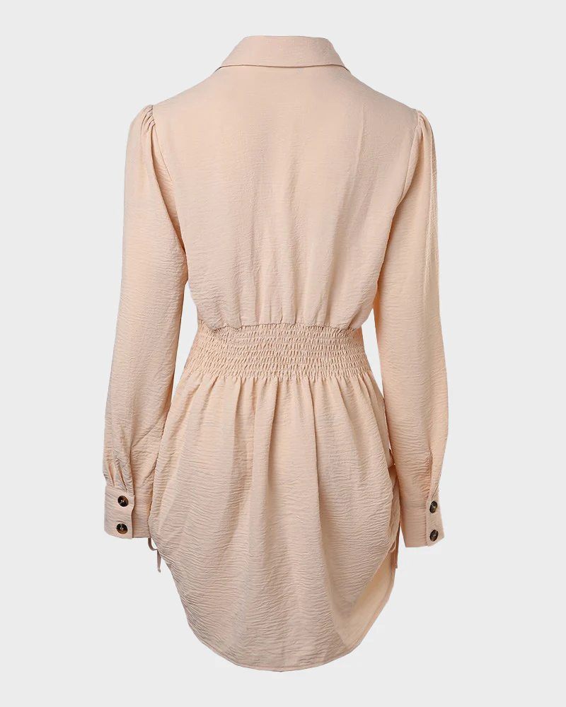 Long Sleeve Button Down Drawstring Shirt Dress - Image 36