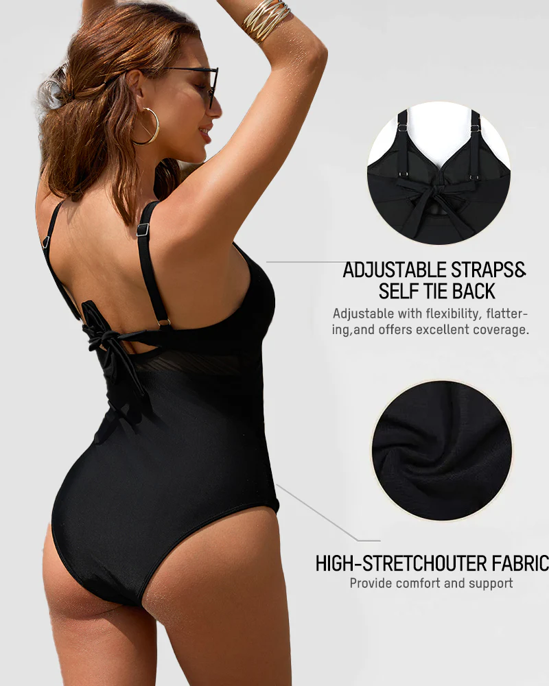 Metallic Accent Mesh Panel One-Piece Swimsuit - Image 17