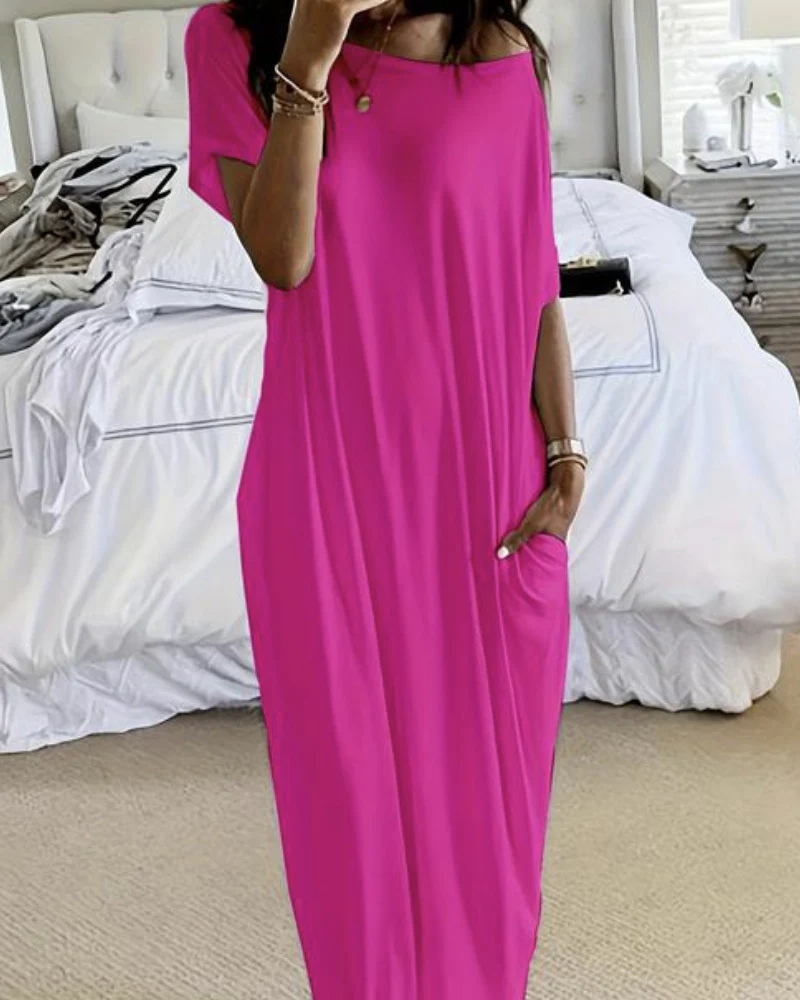 Off-Shoulder Batwing Sleeve Maxi Lounge Dress - Image 10
