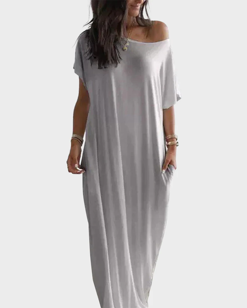 Off-Shoulder Batwing Sleeve Maxi Lounge Dress - Image 8
