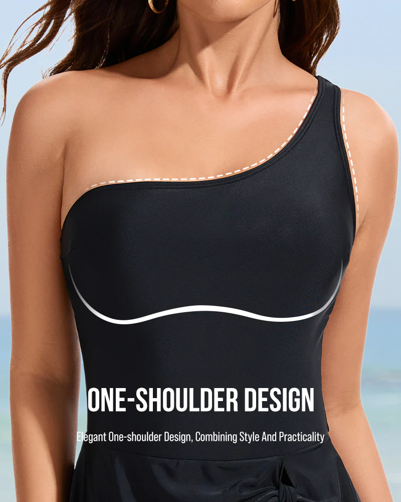 One Shoulder Skirted One Piece Swimsuit - Image 7