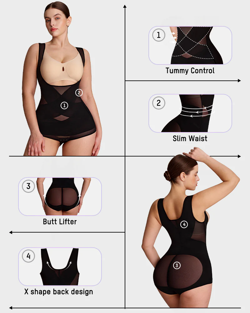 Open Bust Cross Compression Body Shaper - Image 10