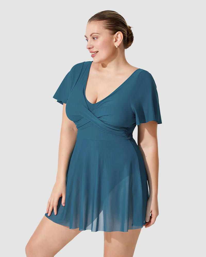 Plus Size Full Coverage Ruffle Swimdress - Image 12