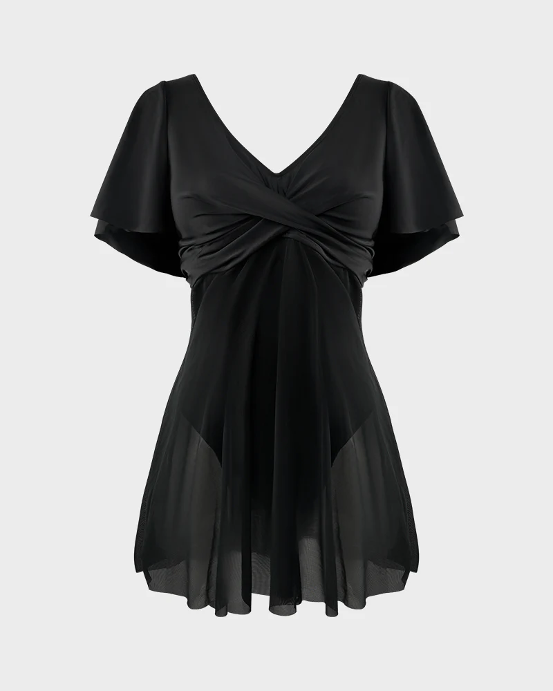 Plus Size Full Coverage Ruffle Swimdress - Image 5
