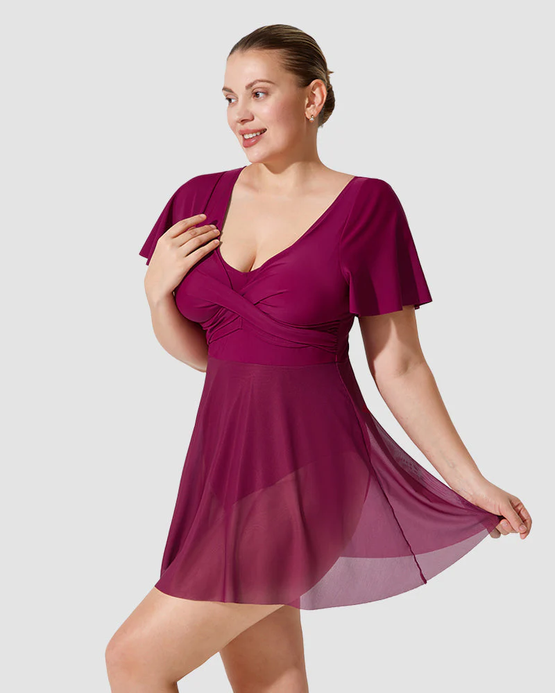 Plus Size Full Coverage Ruffle Swimdress - Image 8