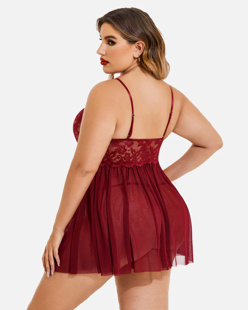 Plus Size V Neck Mesh Side Slit Babydolls - Image 10