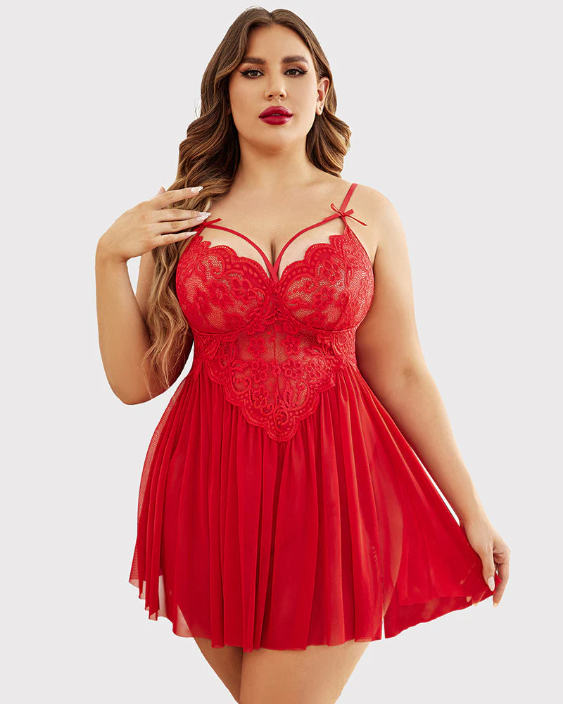 Plus Size V Neck Mesh Side Slit Babydolls - Image 4