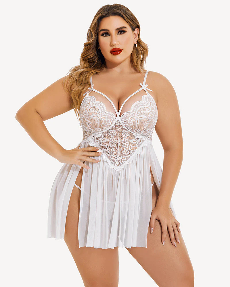 Plus Size V Neck Mesh Side Slit Babydolls - Image 6
