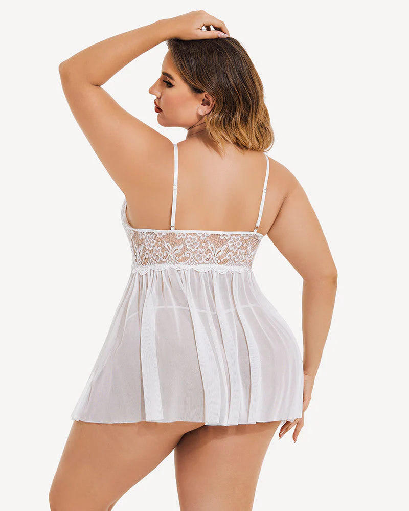 Plus Size V Neck Mesh Side Slit Babydolls - Image 7