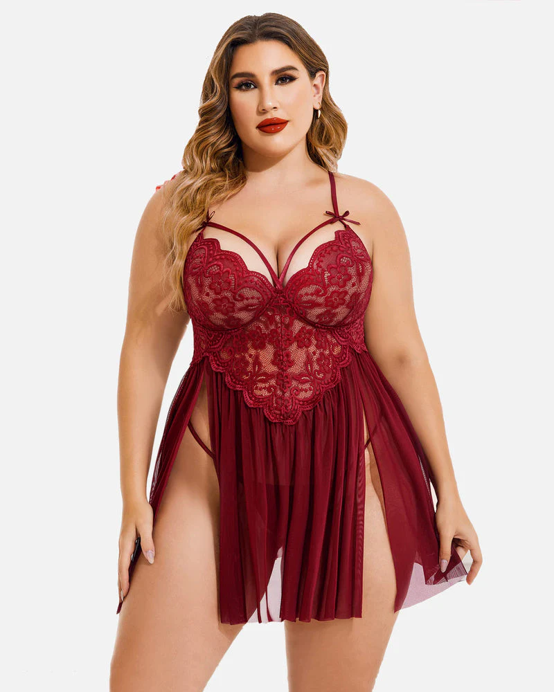 Plus Size V Neck Mesh Side Slit Babydolls - Image 8