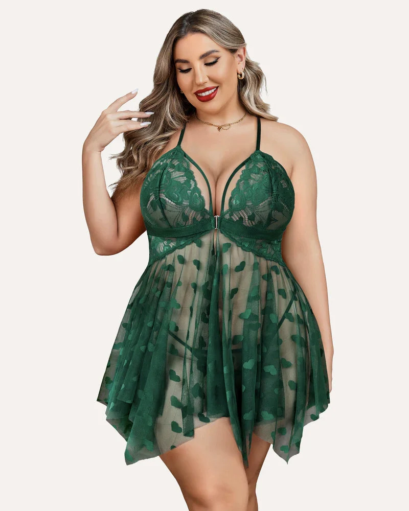 Plus Size Lace Front Slit Nightdress - Image 20