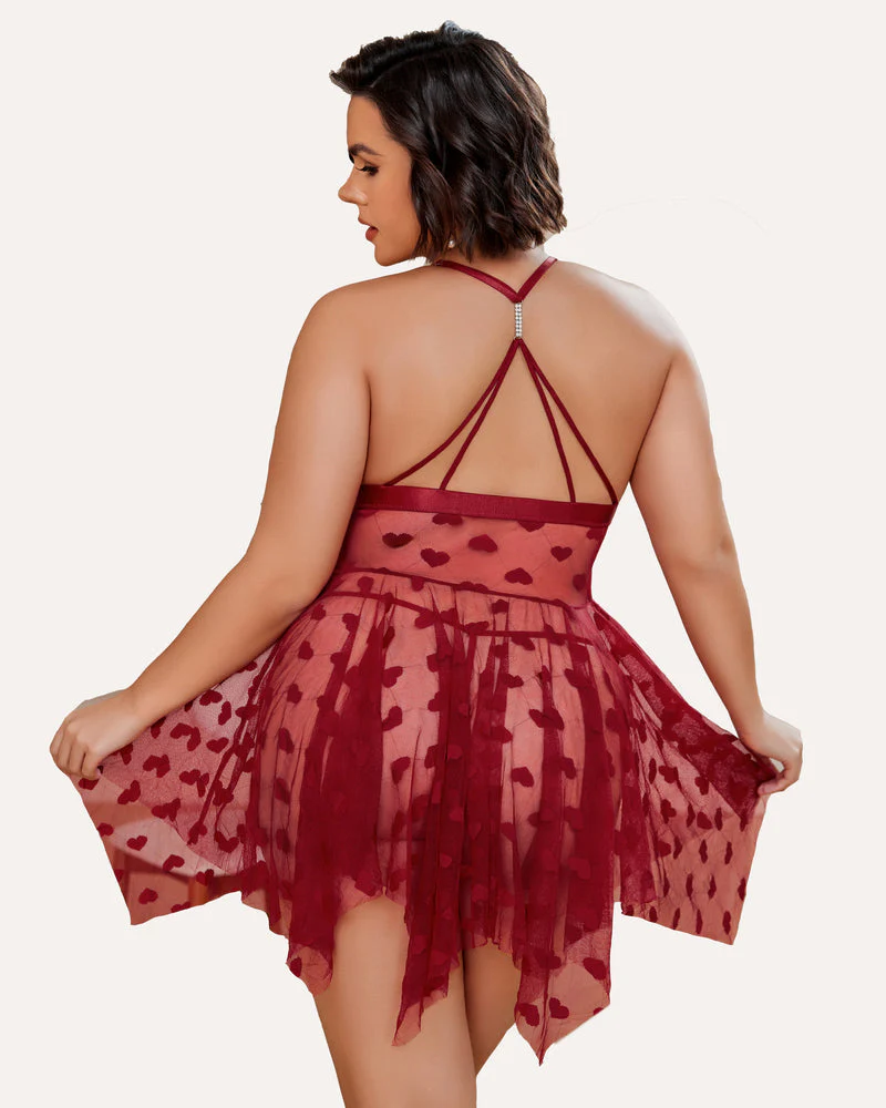 Plus Size Lace Front Slit Nightdress - Image 4