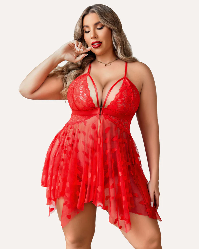 Plus Size Lace Front Slit Nightdress - Image 5