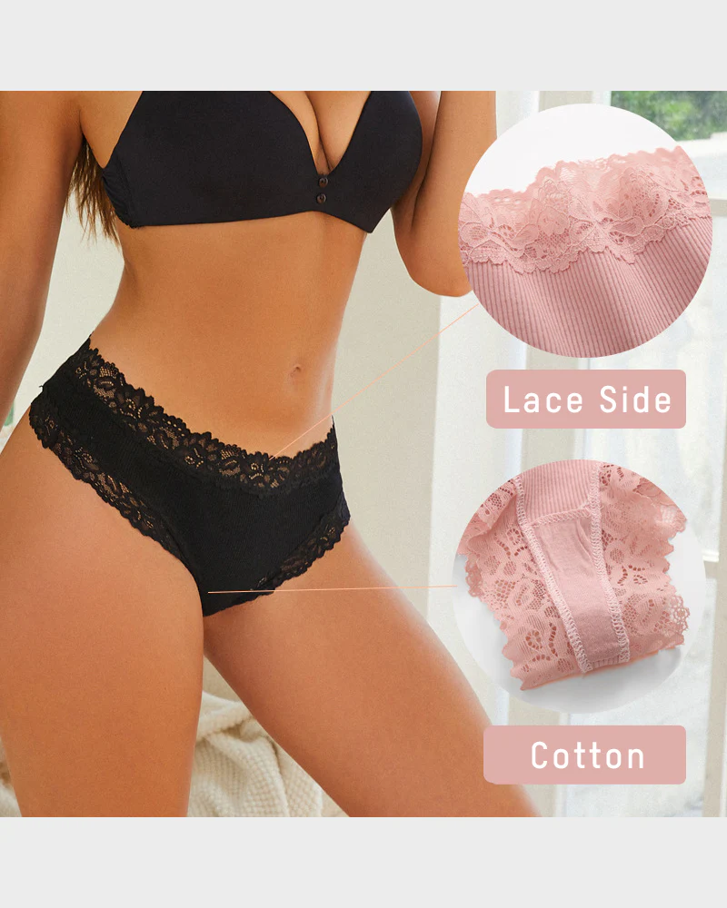 Ribbed Cotton Lace Mid-Rise Panty (9 pack） - Image 3