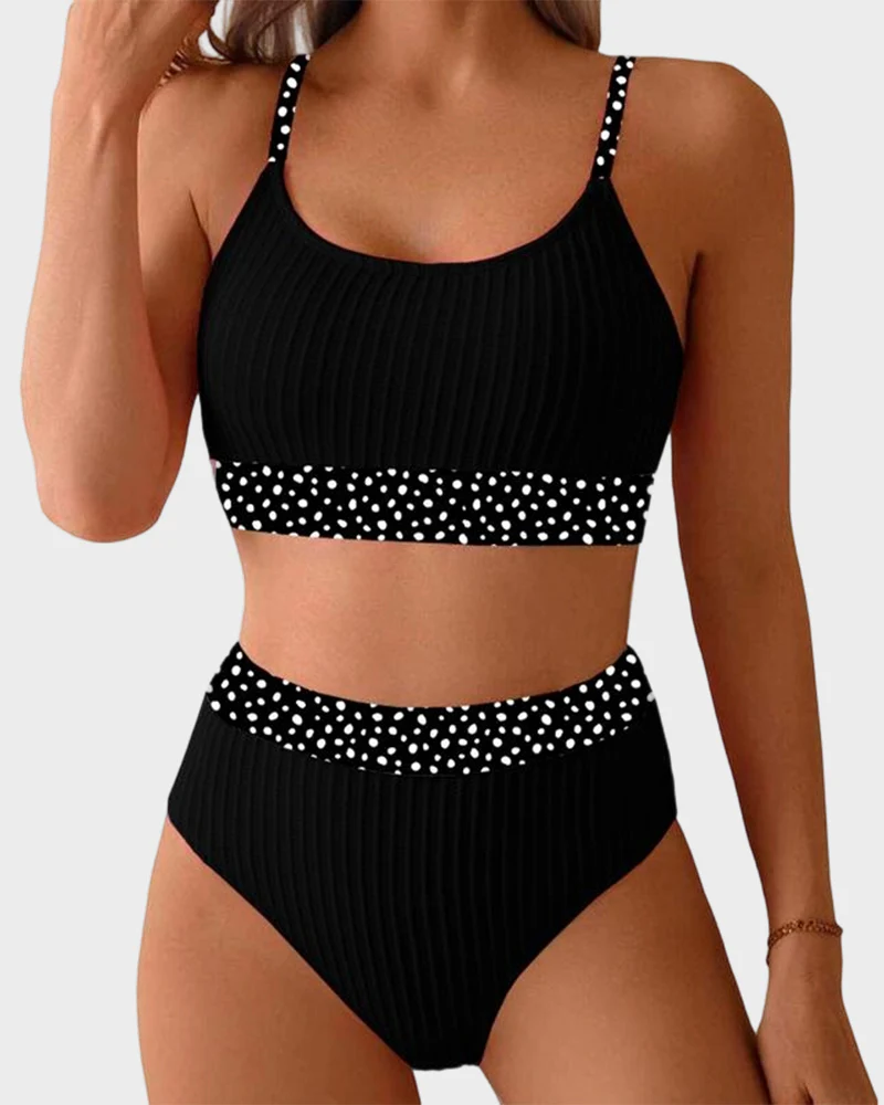 Ribbed High-Waisted Bikini Set with Floral Trim - Image 11