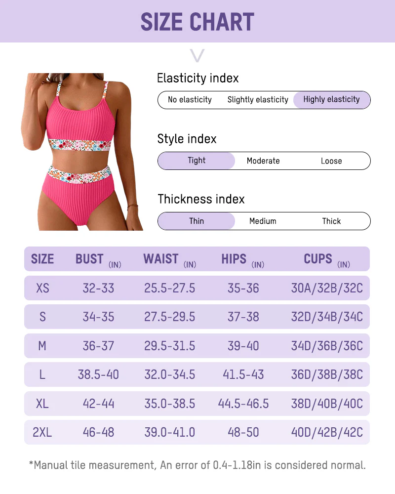 Ribbed High-Waisted Bikini Set with Floral Trim - Image 12