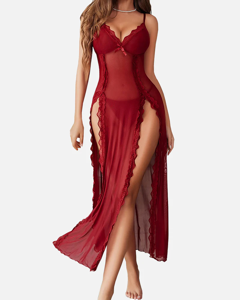Sexy Mesh V Neck Side Split Nightdress - Image 14