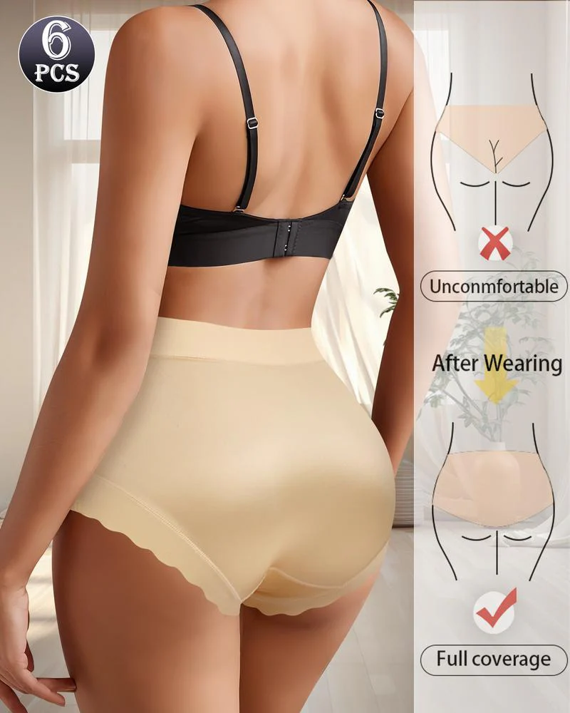 Silky High-Waist Seamless Briefs With Scalloped Edges (6 pack) - Image 4