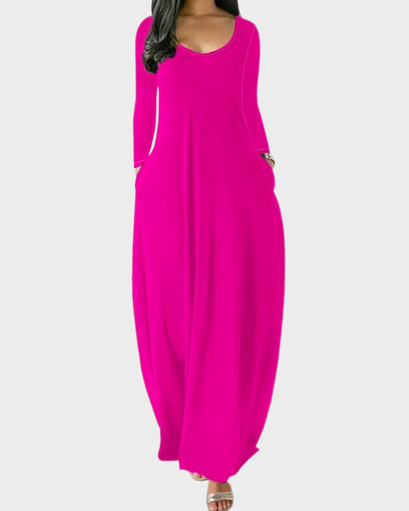 Solid Color Pocket Lounge Dress - Image 3