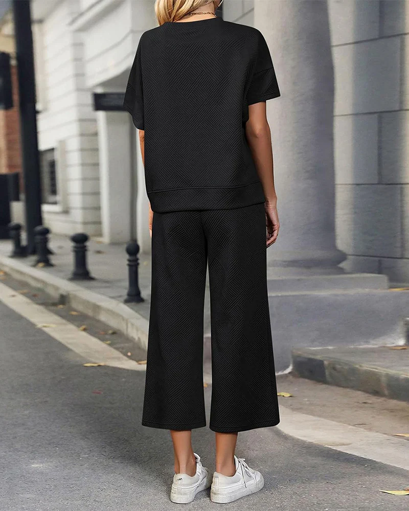 Textured Knit Two-Piece Lounge Set with Drawstring Waist - Image 7