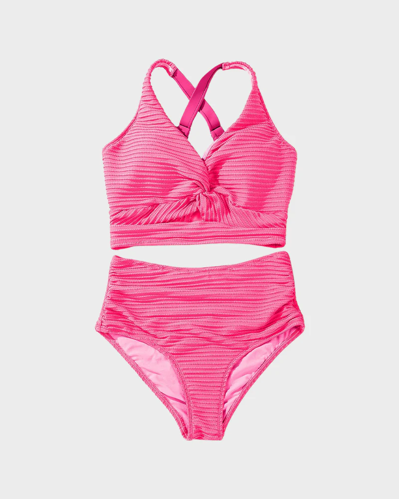 Textured Knot-Front High-Waisted Bikini Set - Image 23