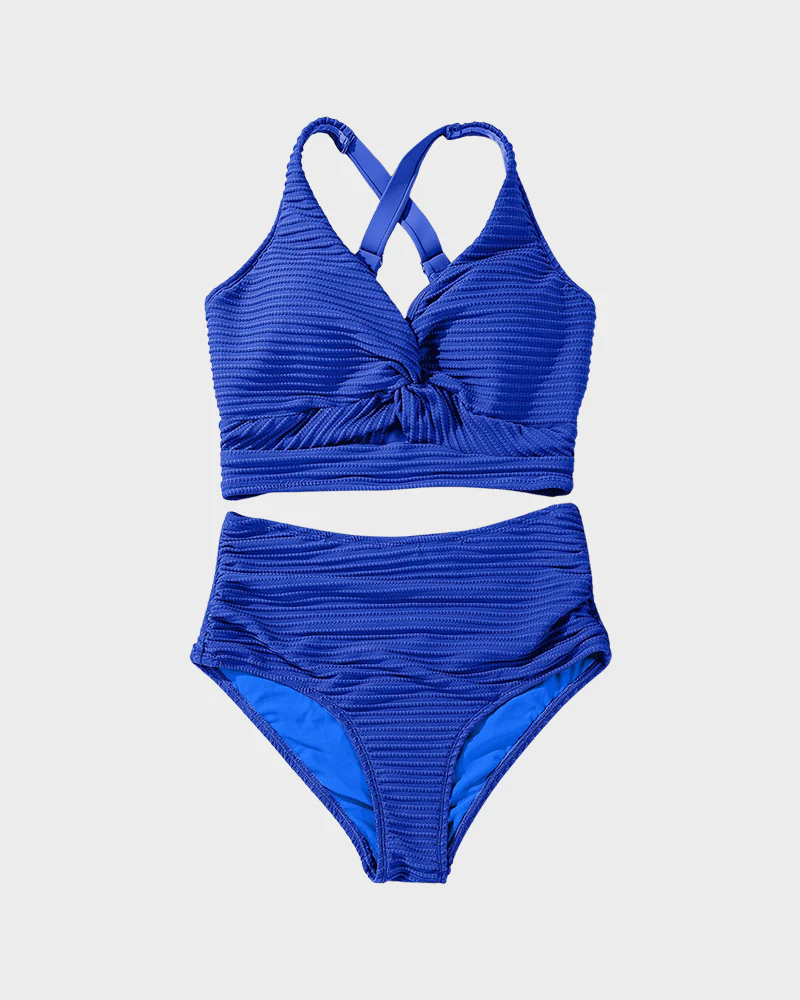 Textured Knot-Front High-Waisted Bikini Set - Image 25