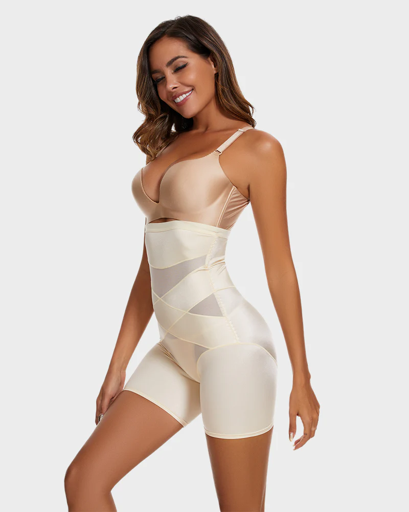 High Waist Cross Compression Mid-Thigh Shaping Shorts（2pcs ） - Image 8