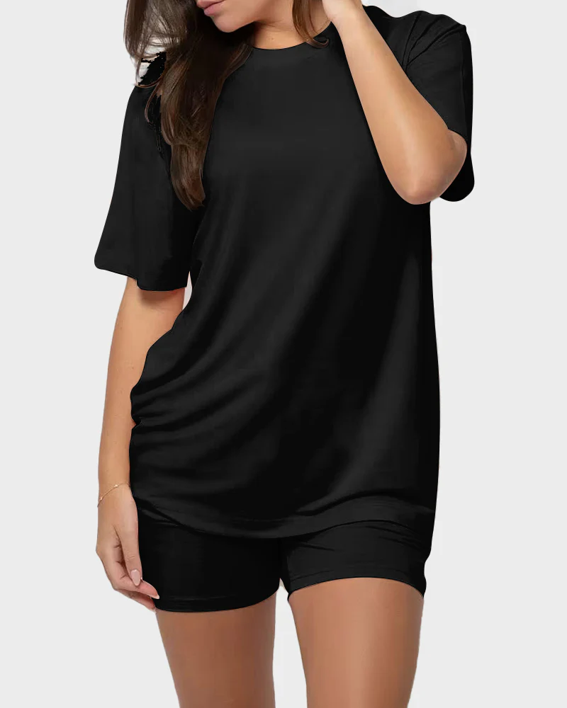 Ultra-Soft Oversized Lounge Tee & Shorts Set with Pockets - Image 5
